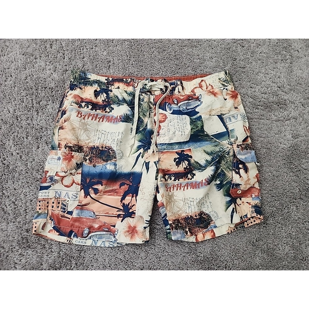 Caribbean Island Supply Swim Shorts Mens XL Retro Travel Tropical Vacation Beach